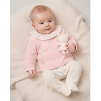 J16231: Baby Girls Ribbed Velour Jacket  & Footed Trousers Outfit With Plush Bear Toy (3-6 Months)